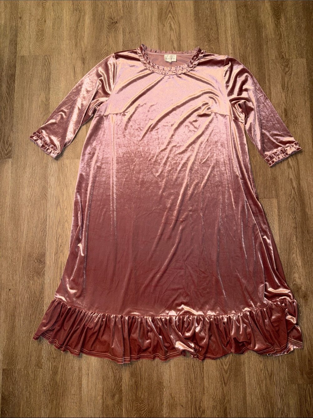 Dainty Jewells Pink Crushed Velvet Ruffle Midi Dress Size 2XL Modest 3/4 Sleeve